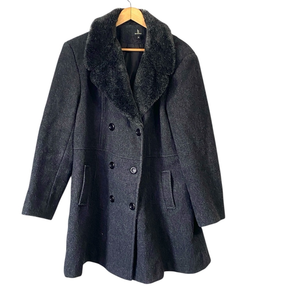 Vintage Braemer wool blend charcoal grey double-breasted coat XL